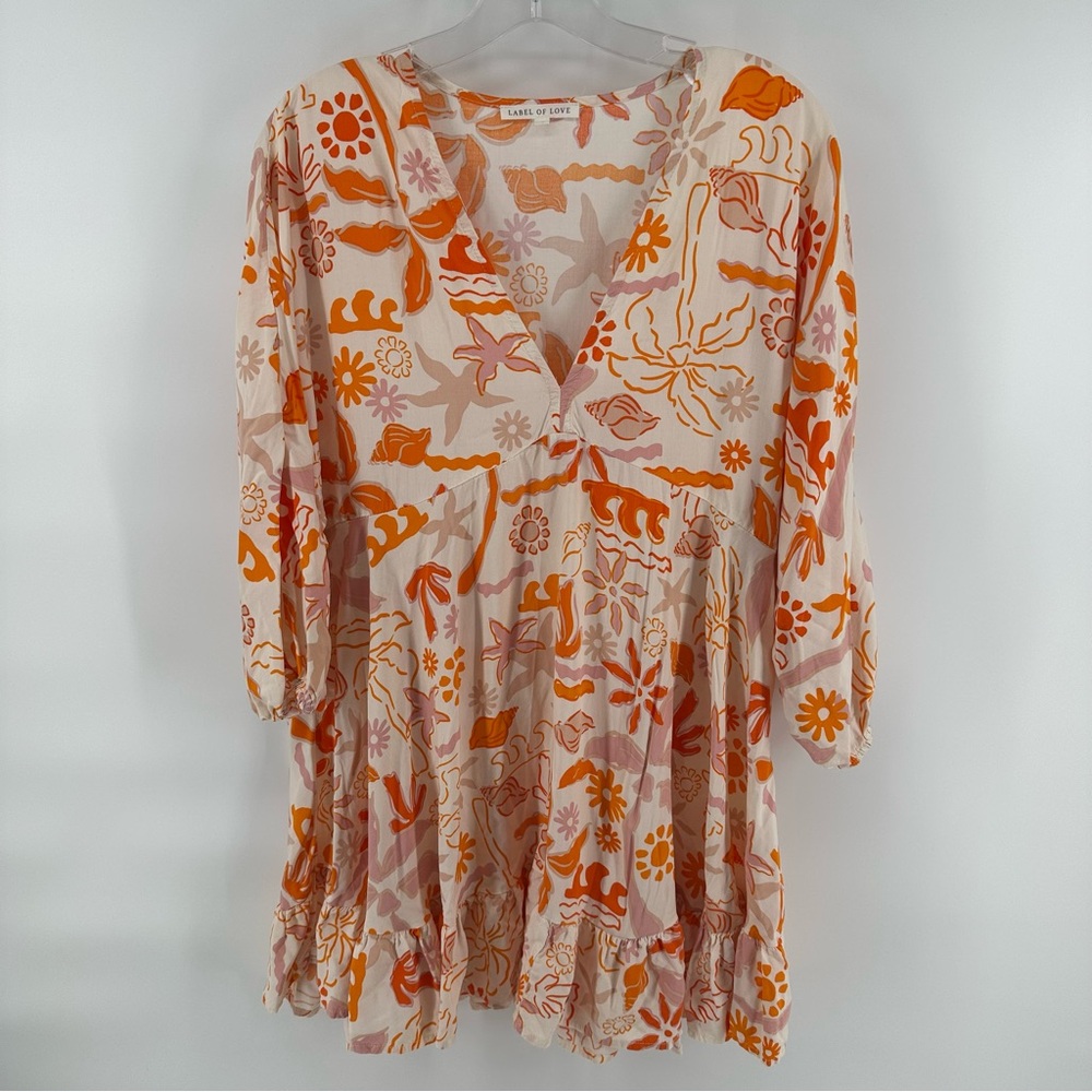 Label of Love Anthropologie Orange Sea Shell Mini Dress Cover Up Coastal Beach